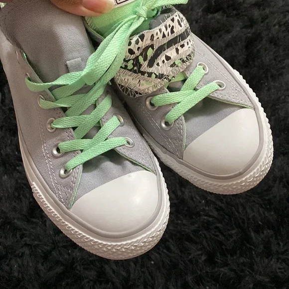 Light Gray and Mint Double Tongue Converse - Picture 4 of 7